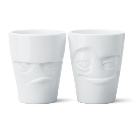 Set di Mug senza manico n. 1 “Scontroso & Diavoletto” in bianco, 350 ml